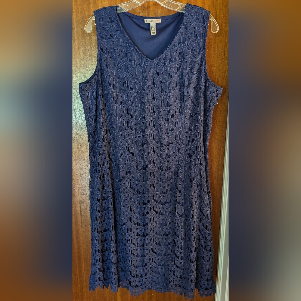 Isaac Mizrahi Live! Navy Blue Sleeveless Midi Dress Large